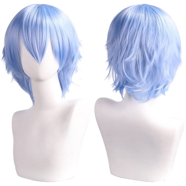Zhuge Peluca de pelo corto unisex de anime, peluca de anime para cosplay, pelucas sintéticas resistentes al calor para fiesta de disfraces con flequillo, azul claro