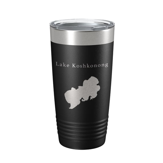 Lake Koshkonong Map Tumbler Travel Mug Insulated Laser Engraved Coffee Cup Wisconsin 20 oz Black