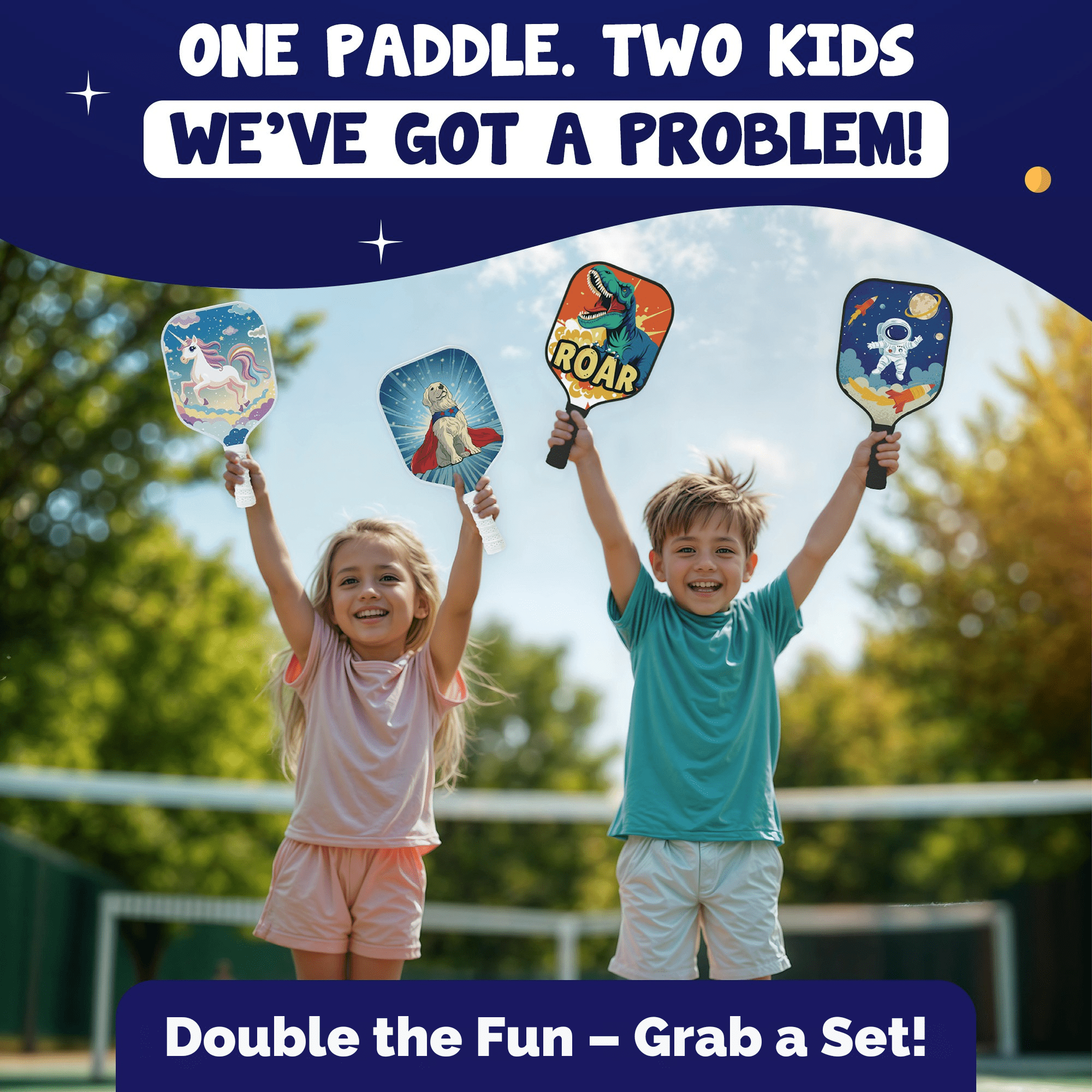 Kids Pickleball Paddle – Astronaut & Galaxy Design for Ages 3–12 | Lightweight 0.37 lb Fiberglass Paddle with Small Grip | Beginner-Friendly Paddle for Boys & Girls