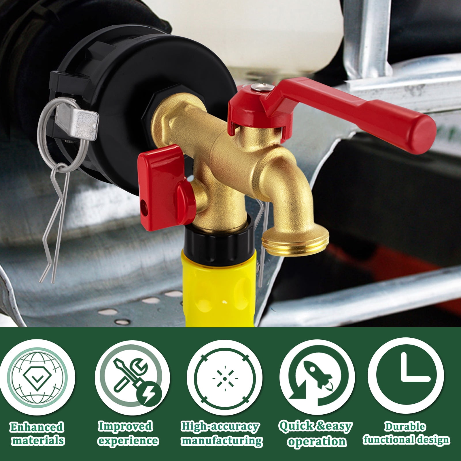 IBC Tote Hose Adapter Camlock Fitting Kit, Brass Dual Outlet Garden Hose Valve, Fits 2.44" Fine 2" NPS S60X6 Threads for Water Tank Irrigation