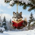 thumbnail image 3 of Reading Wolf Ornament Christmas Forest Animal Ornament, Cute Fox Reading Books, DIY Christmas Tree Decoration, Personalized Woodland Creature Hanging Ornament Gift, Animal & Readers Lovers, 3 of 5