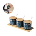 thumbnail image 2 of Simple Emerald Ceramic Spice Jar Set Safe Home Restaurant Seasoning Box Non-toxic Storage with Lid and Spoon Gift Set Not Fade with Wooden Pallet for Seasoning Storage, 2 of 9