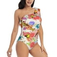 thumbnail image 3 of Uemuo Flowers And Birds Watercolor Print Women's One Piece Swimsuit Asymmetrical Neck Bathing Suit One Shoulder Side Cutout Ruffle Swimwear-XX-Large, 3 of 6