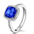 thumbnail image 1 of Art Deco 2.05 Carat 7mm Cushion Cut Blue Sapphire And Moissanite Diamond Halo Engagement Ring in 10k White Gold, 1 of 4