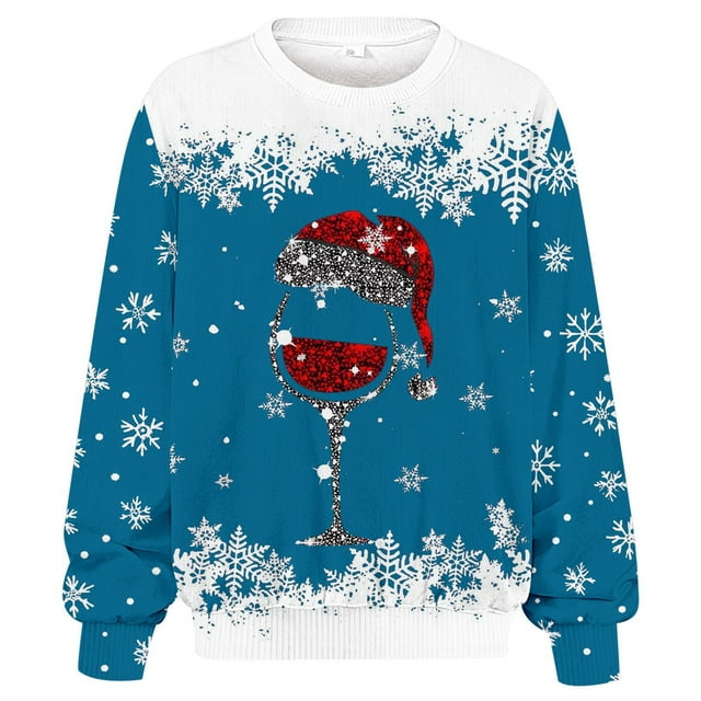 FYEGRE Plus Size Winter Crew Neck Textured Full Print Long Sleeve Sweatshirt Comfortable Relaxed Fit Pullover For Casual Wear Cold Season Layering Sky Blue XXL