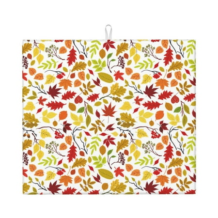 

Uemuo Colorful Leaves Pattern Dish Drying Mat 16*18 inch Absorbent Dish Drainer Kitchen Counter Large Size Dish Drying Pad for Countertops Sinks Draining Racks