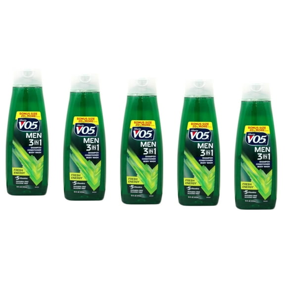 Alberto Vo5 Men 3-In-1 Shampoo Conditioner Body Wash Fresh Energy Scent 15 Fl. Oz. Pack of 5
