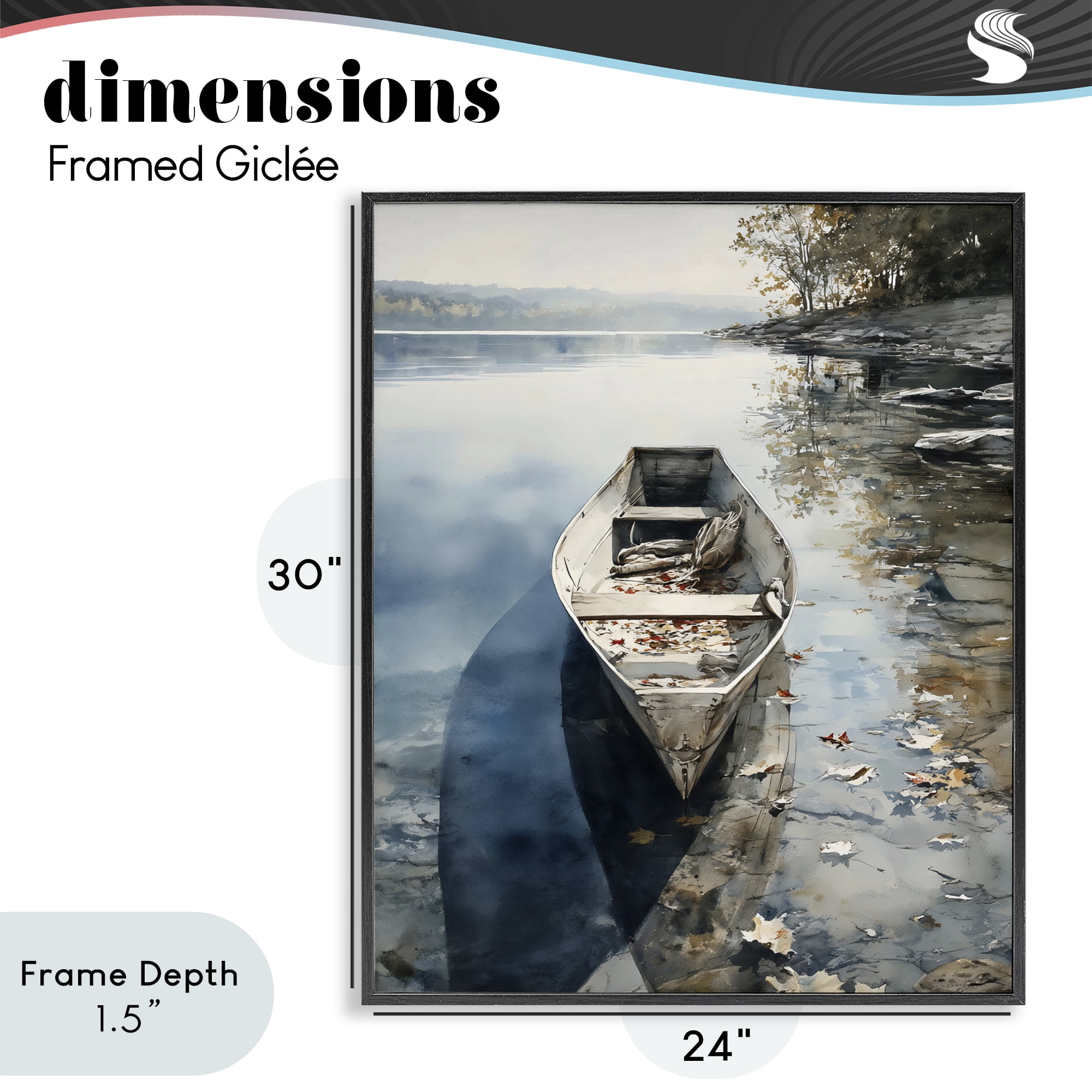 Stupell Industries Boat In The Fall Reflection Black Framed Giclee Art, design by Franklyn Gregory