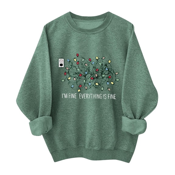 SYMOID Womens Green Christmas Oversized Sweatshirt, Cotton Crewneck with Funny Slogan & Tangled Lights Print, Casual Loose Fit S-XXL,Size 2XL