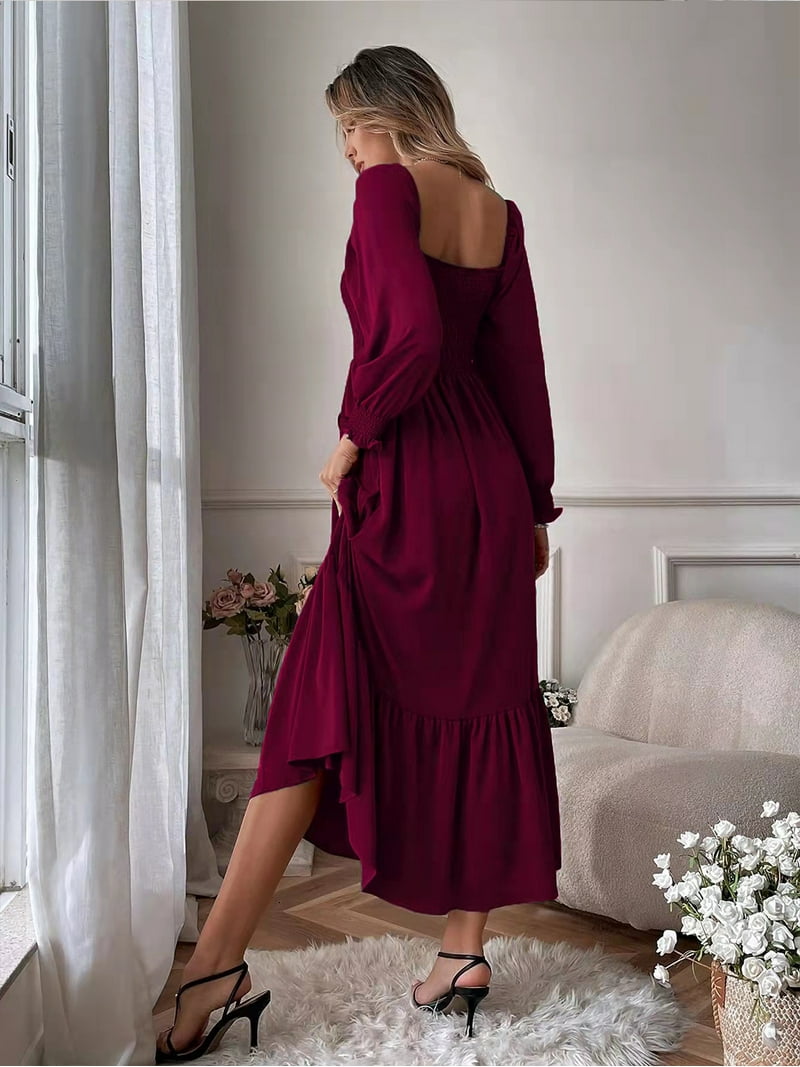 fitted lace wedding dress Mieazom Women's Long Sleeve Maxi Dress 2025 Fall Crewneck Knit Casual Solid  Wedding Guest Flowy Long Dress with Pockets Wine Red S at Amazon Women's  Clothing store