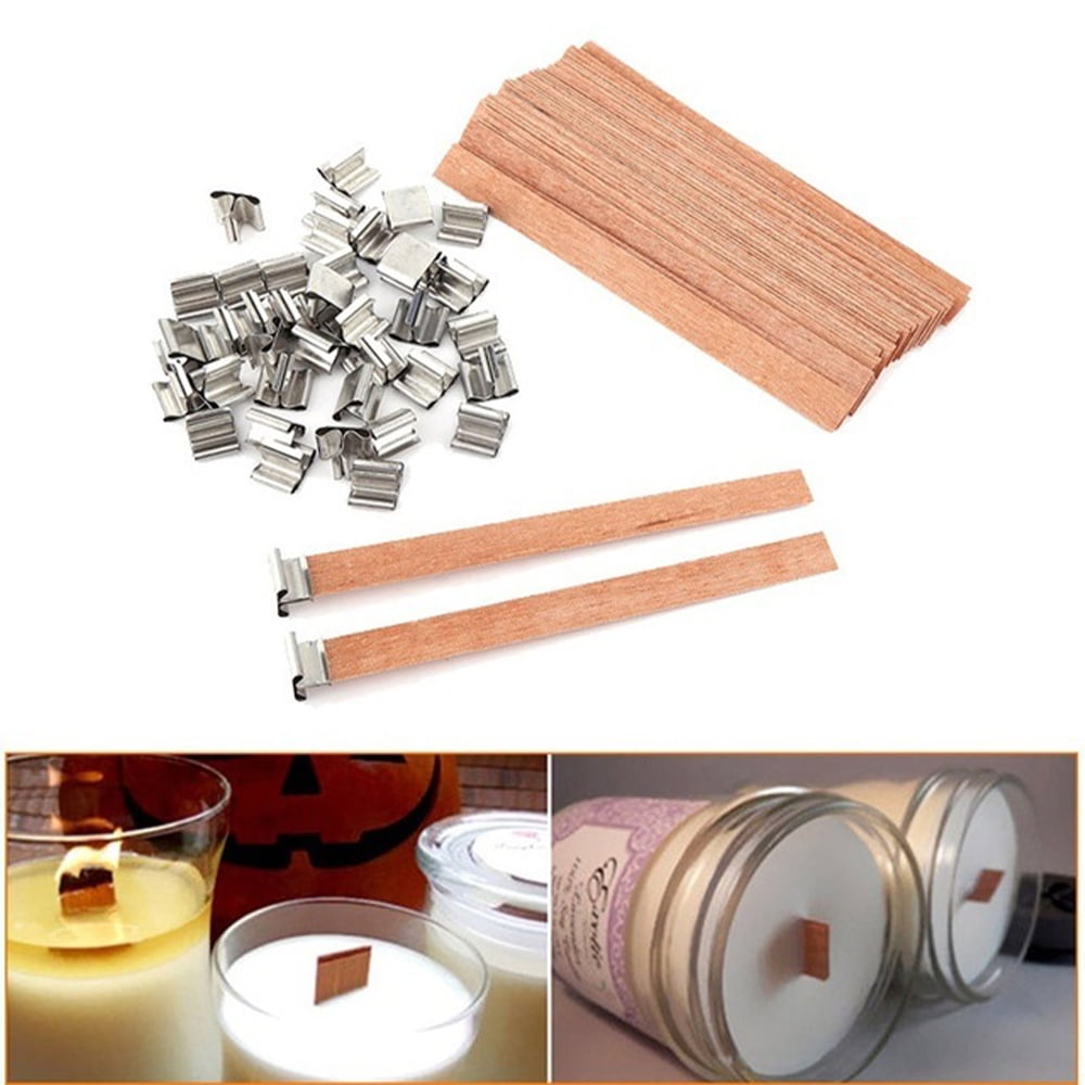  hcozy 60 Pcs Wood Candle Wicks with Iron Stand Stand  Environmental Friendly Wick Natural Wood Wick for Candle Making and Candle  DIY Craft, Total 3 Different Size