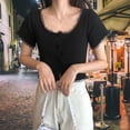 thumbnail image 3 of Chaqueta Mujer Encaje Cuello En U Abrigo Delgado Botón De Punto Camisa De Manga Corta, Negro Sweethay AP001095-03, 3 of 6