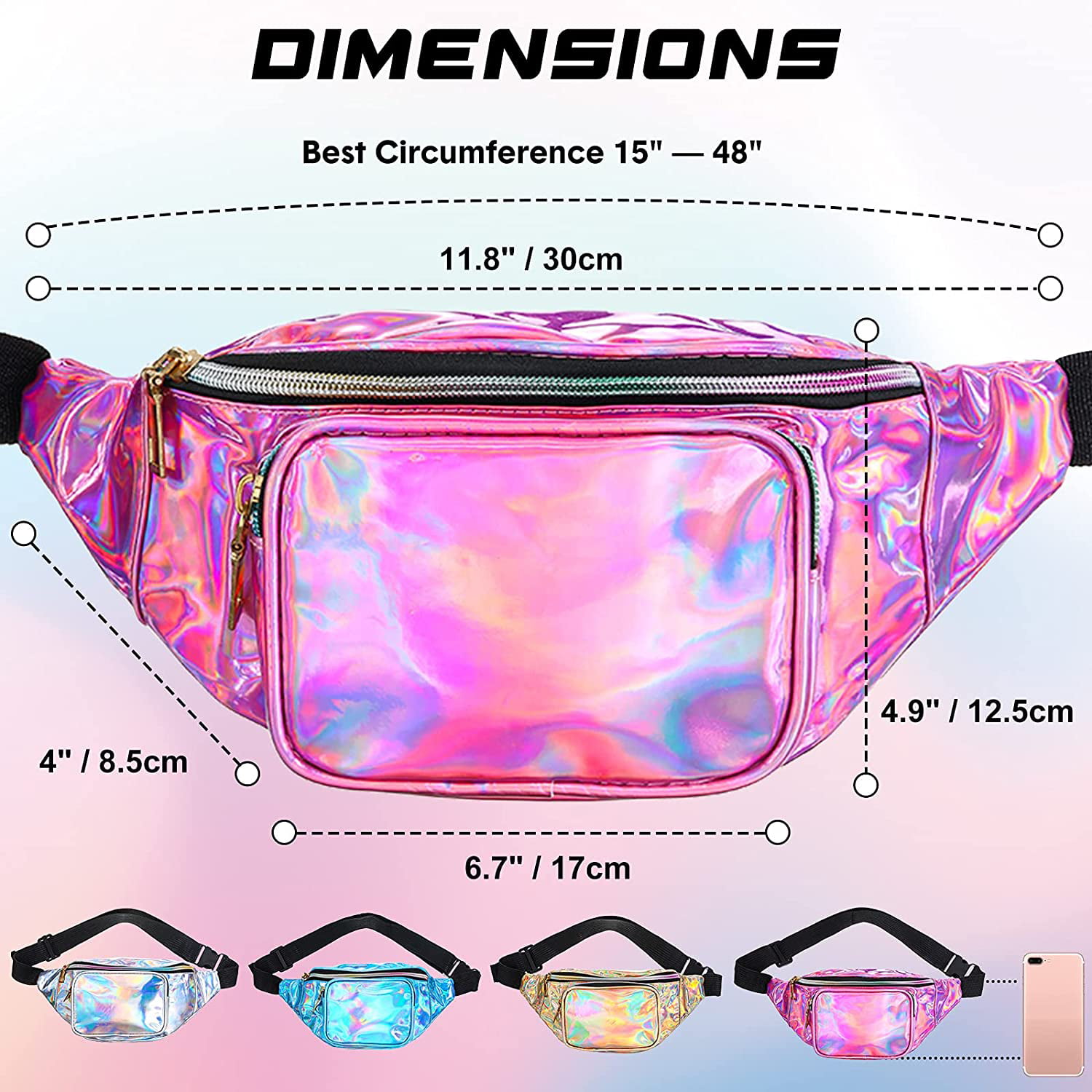 Festival Rave 80S 90S Holographic Yellow Transparent Multicolor Fanny Pack for Women Girls Concert Waist Belt Bum Bags-Yellow Transparent Multicolor 