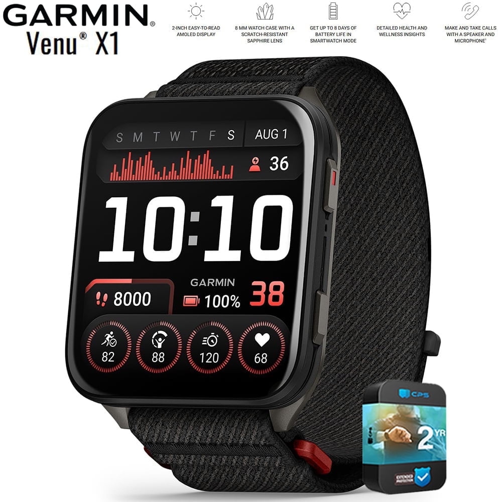 Garmin 010-02980-00 Venu X1 Premium GPS Smartwatch Black Titanium Bundle with 2 YR CPS Enhanced Protection Pack