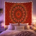 thumbnail image 2 of Roundie Mandala on Deep Crimson Background, Nostalgic Boho for Boho Decor Lovers, Decorative Wall Art, Housewarming Gift Tapestry Wall Hanging for Bedroom and Living Room, 2 of 6