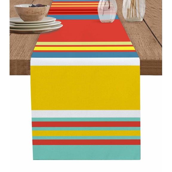 Orange Red Stripe Table Runner 36 Inches, Boho Auqa Yellow Rainbow Geometric Bed Runner Dresser Scarves Tabletop for Indoor Outdoor Parties/Ceremony/Banquet, 13"x 36"