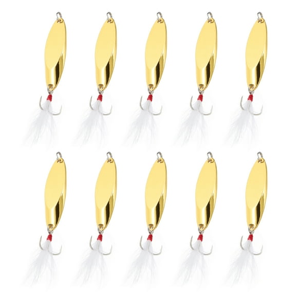 Uxcell 10Pcs 3/5 oz Metal Fishing Spoons Fishing Lures Casting Spoon Gold Tone