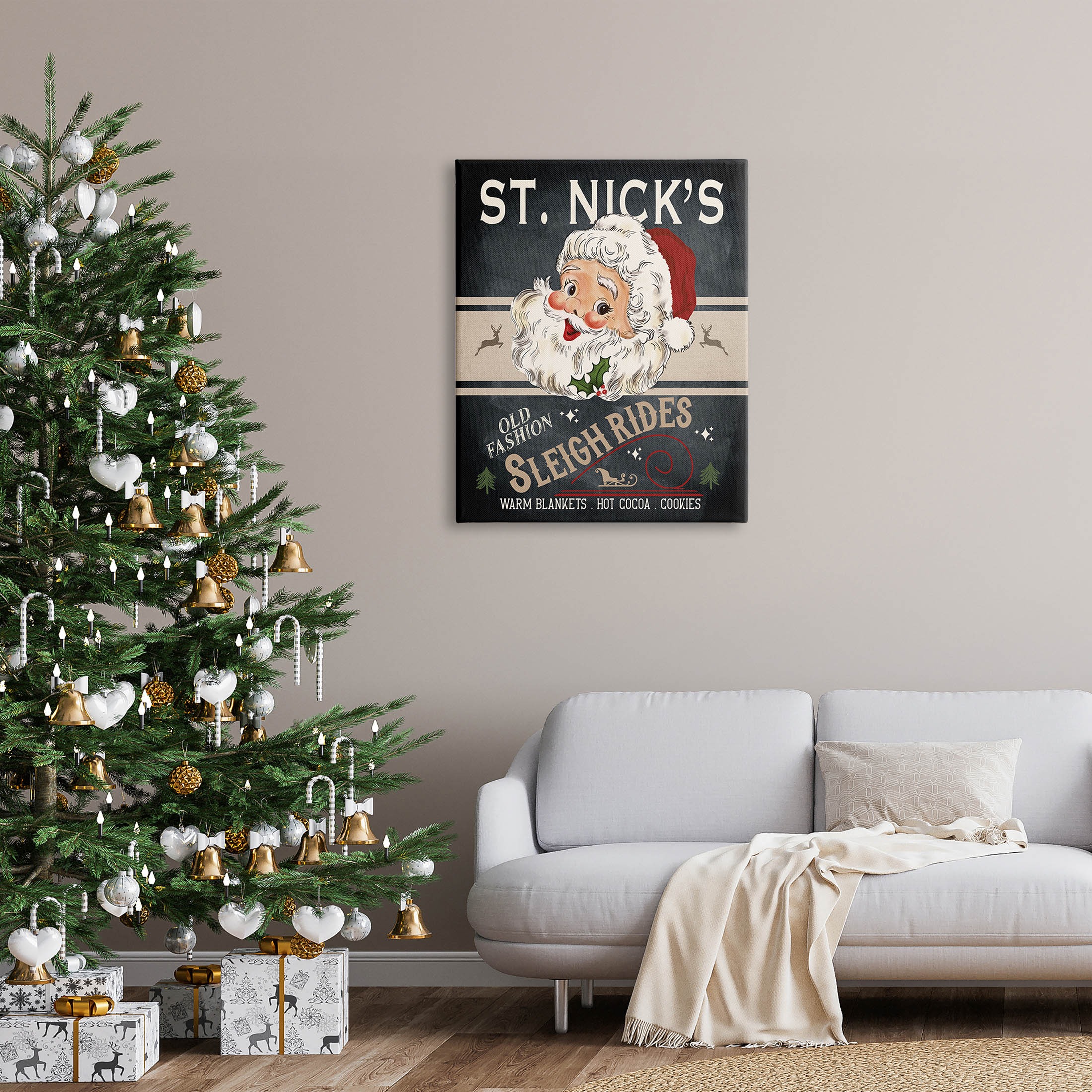 St. Nick's Sleigh Rides Vintage Style Sign Holiday Graphic Art Gallery Wrapped Canvas Print Wall Art