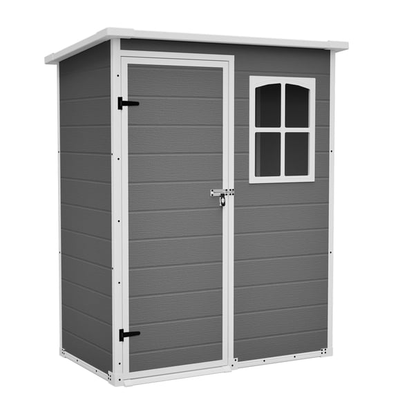 5x3ft Gray Resin Shed with Floor & Window, Waterproof Lockable Outdoor Storage for Garden Tools, Patio & Backyard