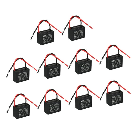 CBB61 Ceiling Fan Capacitor, 10Pcs 2.5uF 450V AC 50/60HZ with 2 Wires 38x30x29mm