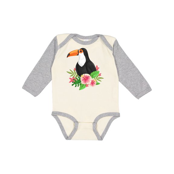 Inktastic Toucan with Hawaiian Flowers Boys or Girls Long Sleeve Baby Bodysuit