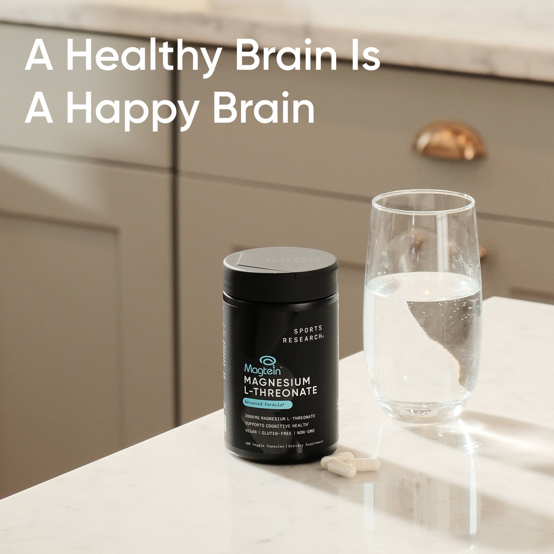 Sports Research® SR Magtein® Magnesium L-Threonate for Memory Focus Cognition 2000mg (180 Capsules)