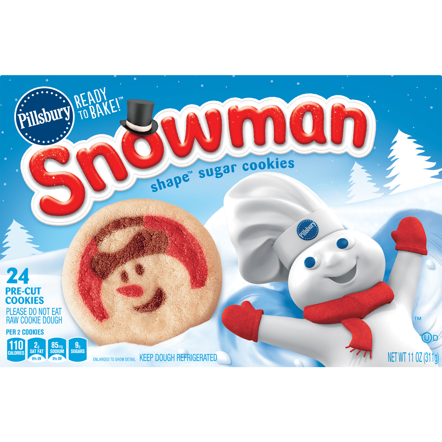 Pillsbury Ready to Bake Snowman Shape Sugar Cookie Dough 11 Oz 24 Count Walmart