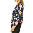 thumbnail image 5 of INSPIRE CHIC Women's Fitted Blazer Notch Lapel Printed Open Front Work Suit Jacket L Navy Blue-Floral, 5 of 9