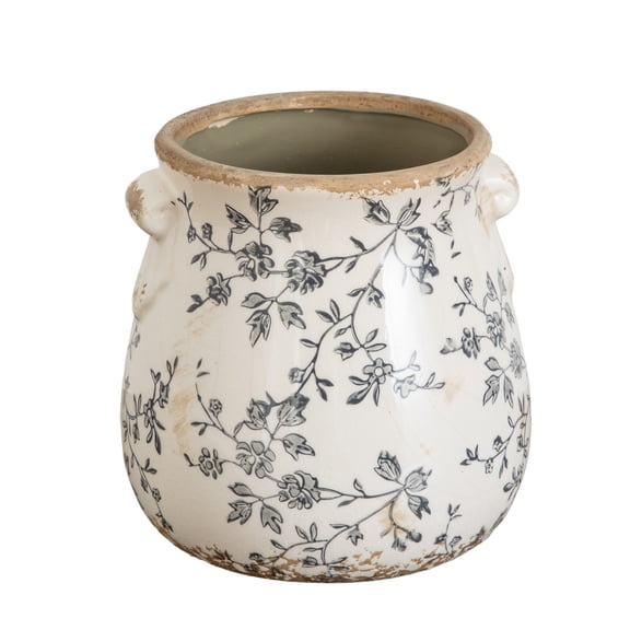 6.5in. Floral Tuscan Ceramic Gray Scroll Planter
