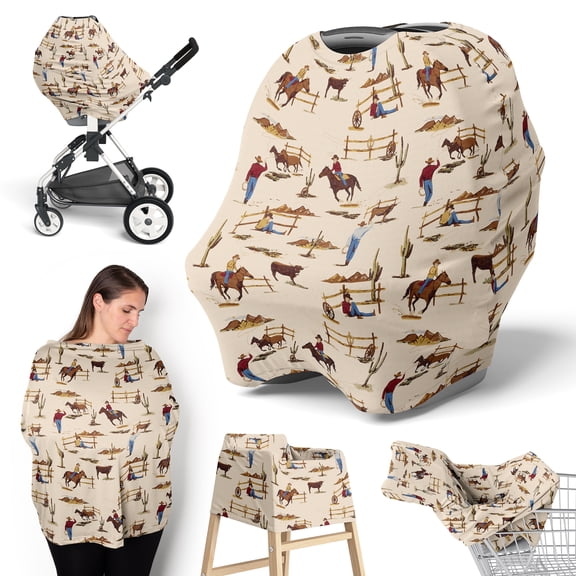 Sweet Jojo Designs Wild West Cowboy Brown Red Blue Multi Use Baby Car Seat and Nursing Cover