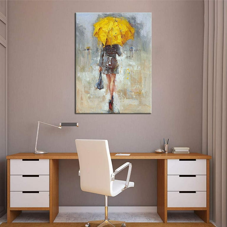 People with Umbrella Wall Pictures Watercolor Canvas Art Printed Oil  Drawing Posters Frameless Home Office Decor 