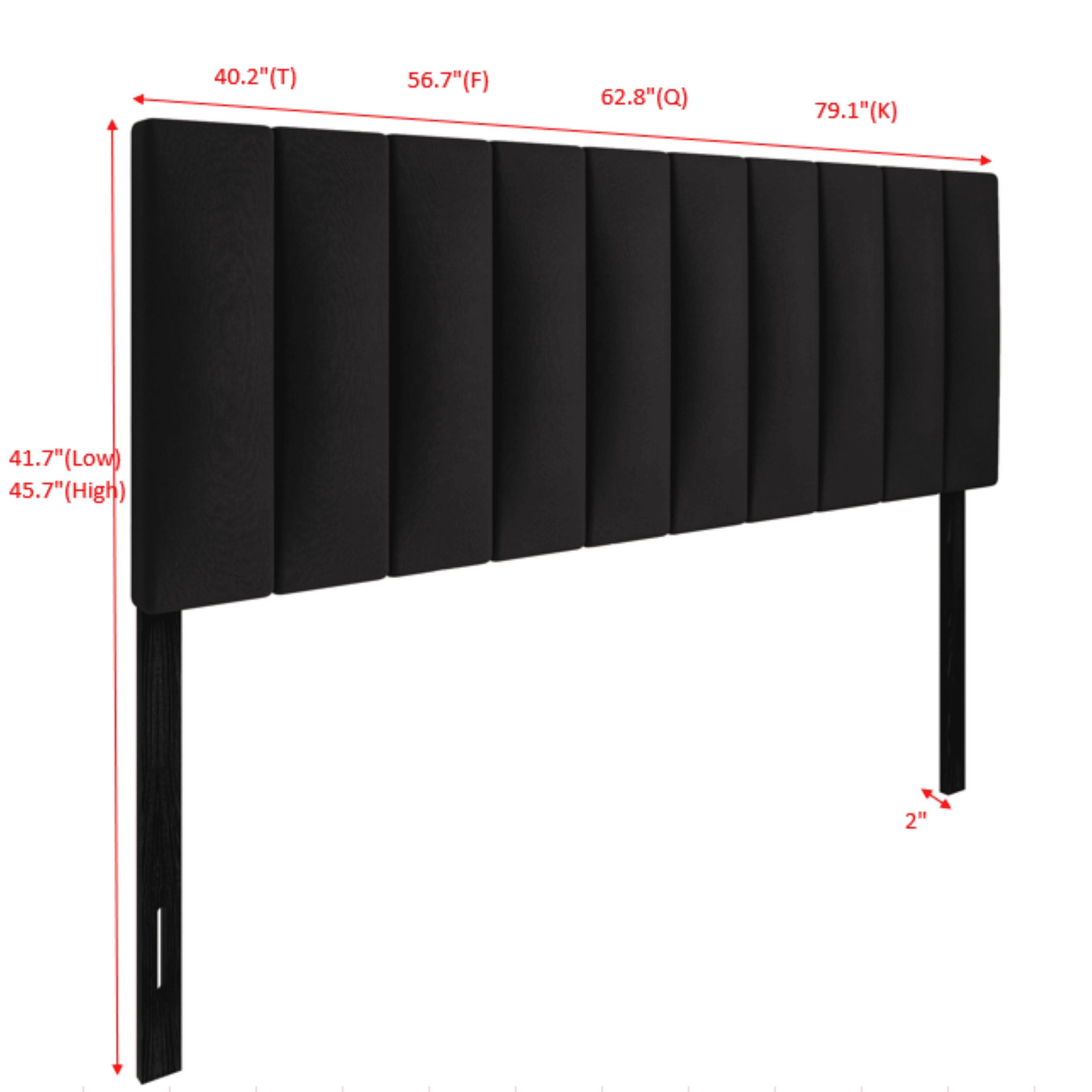 Home Design Dennis King Upholstered Headboard with Vertical Channel Design, Adjustable Height, Black