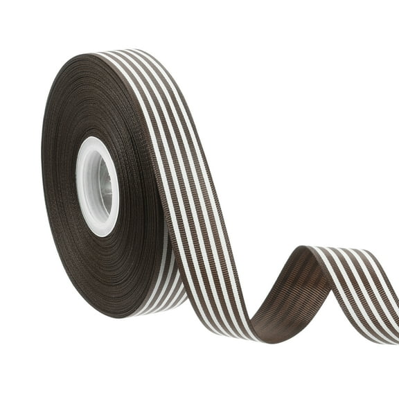 Uxcell 50 Yards x 1" Christmas Striped Ribbon, Coffee Candy Roll Fabric Wrapping Ribbons for Craft Wreath Birthday Wedding Festival Decoration