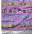 thumbnail image 1 of Soimoi Crepe Silk Fabric Tree,House & Raindrop Nature Print Fabric by Yard 42 Inch Wide, 1 of 3