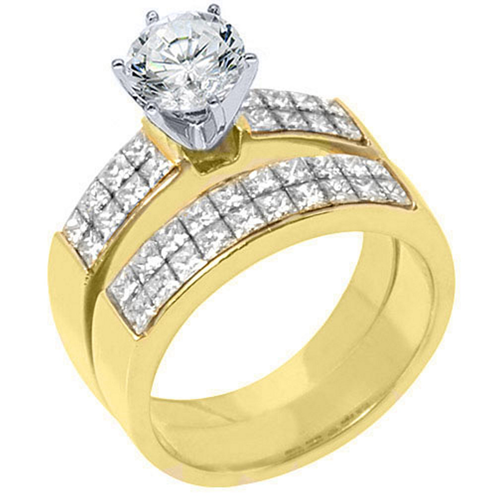 18k Yellow Gold 2.50 Carats Round & Princess Diamond Engagement Ring Bridal Set by TheJewelryMaster