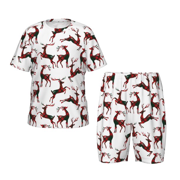 Balery Christmas Plaid Moose Conjunto de Pijama Infantil de Manga Corta con Estampado – Ropa de Dormir de Algodón Suave-3X-Large