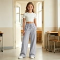 thumbnail image 4 of Girls Solid Wide Leg Sweatpants, Elastic Drawstring High Waist Loose Long Casual Trousers with Side Pockets, Soft Knit Pants for Big Kids School Daily Wear(Light Gray,7-8 Years), 4 of 6
