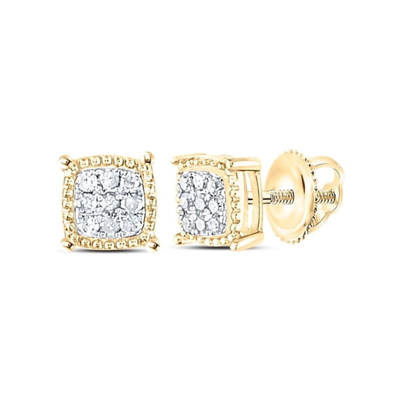 10K Yellow Gold Diamond Milgrain Square Stud Earrings, 1/10 CTTW