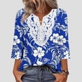 thumbnail image 2 of Aboser Bohemian Shirts for Women 3/4 Length Sleeve Tops Vintage Embroidered Lace T Shirt Loose Fits V Neck Tunic Top Casual Plain Blouses, 2 of 9