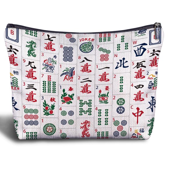 Bolsa de maquillaje Zomhix Mahjong Tile para mujer, lino, 25 x 19 x 0,8 cm
