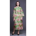 thumbnail image 3 of Bimba Light Pink Salmon Floral Flamingo,Leaves & Water Lily Printed Womens Robes Long Soft Kimono Robe Cotton Bride Getting Ready Robe Long M, 3 of 5