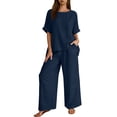 thumbnail image 3 of Jsaierl Cotton Linen Sets for Women 2 Piece Outfits Summer Loose 3/4 Sleeve Oversized Top and Wide Leg Pants Sets Loungewear, 3 of 8