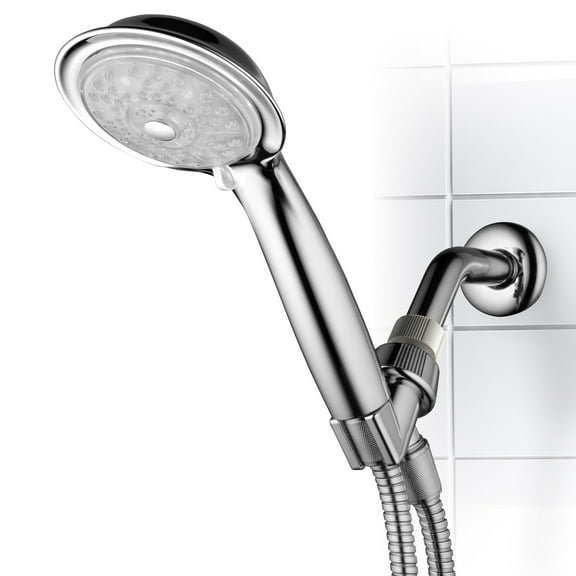 PowerSpa 7-Color 4-Setting LED Handheld Shower Head with Pressure-Boost Nozzles
