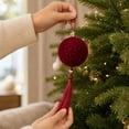 thumbnail image 4 of Luxcidy Burgundy Velvet Christmas Ball with Tassel, 8 cm Embossed Flocked Ornament with Satin Ribbon and Gold Bead for Holiday Party and Festive Home Decor, 4 of 8