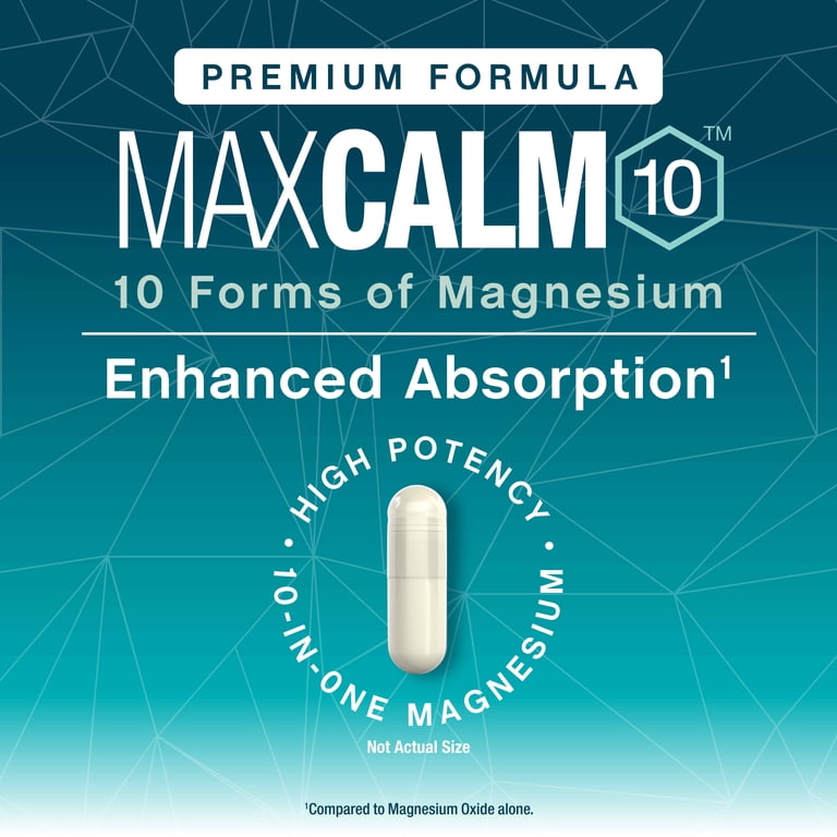 MAXCALM 10 Magnesium Complex | 90 Vegan Capsules for Men and Women