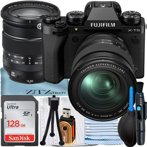 FUJIFILM X-T5 Mirrorless Camera (Black) with XF 16-80mm Lens + SanDisk 128GB Memory Card + ZeeTech Accessory Bundle