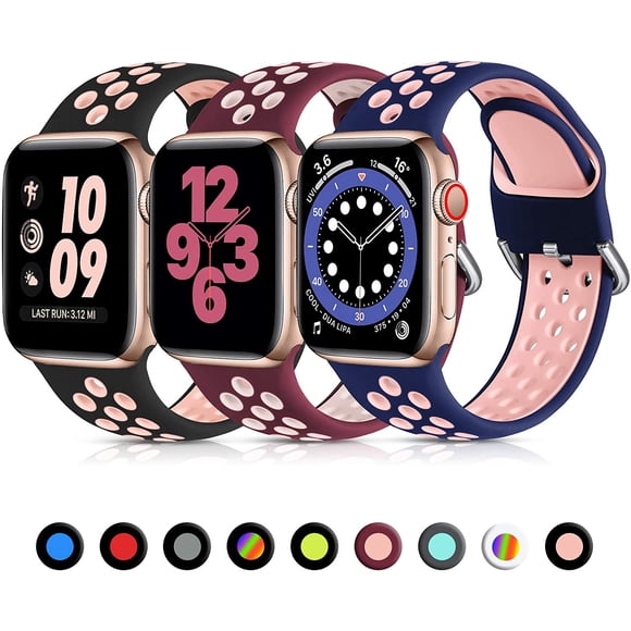 KOMI 3 Pack Compatible for Apple Watch Band 40mm 38mm 41mm 45mm 44mm 42mm, Soft Silicone Sport Strap Breathable Replacement Bands for Apple Watch SE/iwatch Band Series 8 7 6 5 3 4 2 1 Men Women