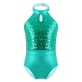 thumbnail image 3 of TiaoBug Kids Girls Sparkle Sequins Halter Neck Gymnastics Leotard Ballet Dance Bodysuit with Shorts Hair Band Set Blue Green 12, 3 of 7