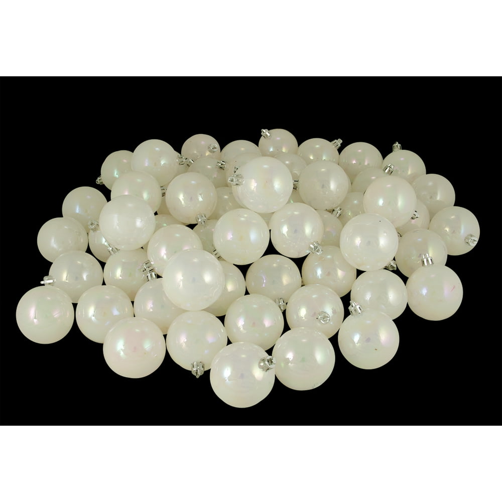 60ct White Pearl Iridescent Shatterproof Christmas Ball Ornaments 2.5