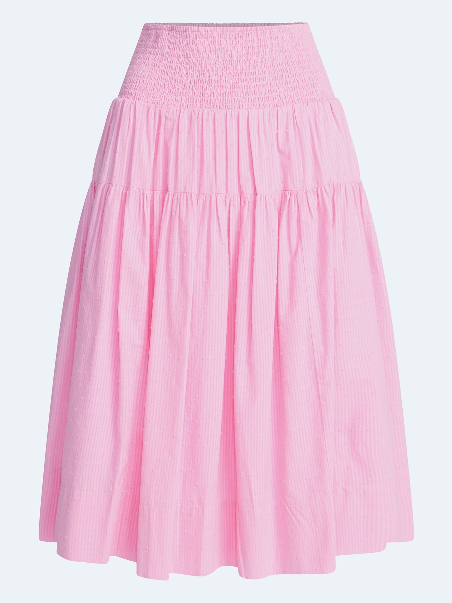Free Assembly Women's Smocked Waist Cotton Midi Skirt, Sizes XS-XXL